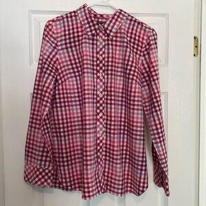 Talbots Button Down Pink Purple Plaid Gingham Long Sleeve Shirt